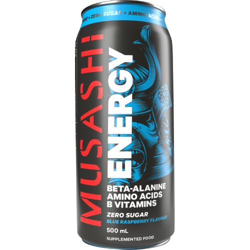 Musashi Zero Sugar Blue Raspberry Flavour Energy Drink 12 x 500ml