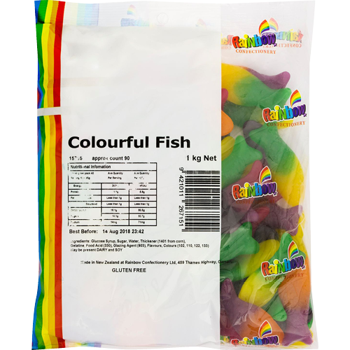 Rainbow Confectionery Colourful Fish 1kg Bulk Bag