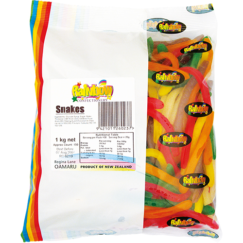 Rainbow Confectionery Snakes 1kg Bulk Bag