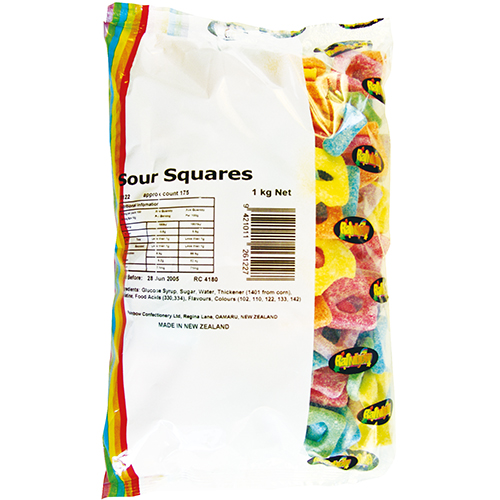 Rainbow Confectionery Sour Squares 1kg Bulk Bag